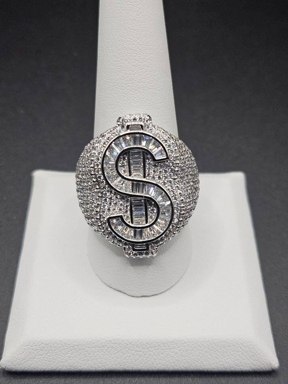 S925 Moissanite Dollar Sign Ring 6ctw Size 10g